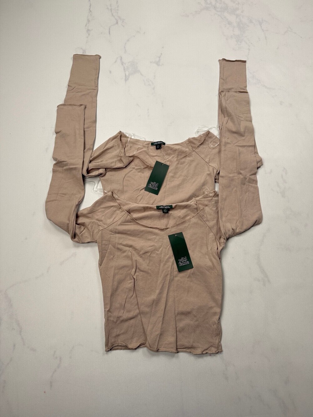Wild Fable Scoop Blouse Beige Modern Minimalist Lot of 2 - Womens XXS NWT